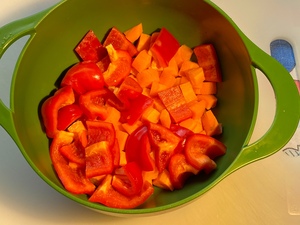 Chopped red peppers.